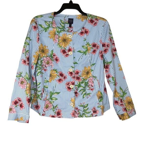 Rafaella XL Floral Stripe Cotton Button Up Jacket Pockets Spring Summer Layer - Picture 7 of 8